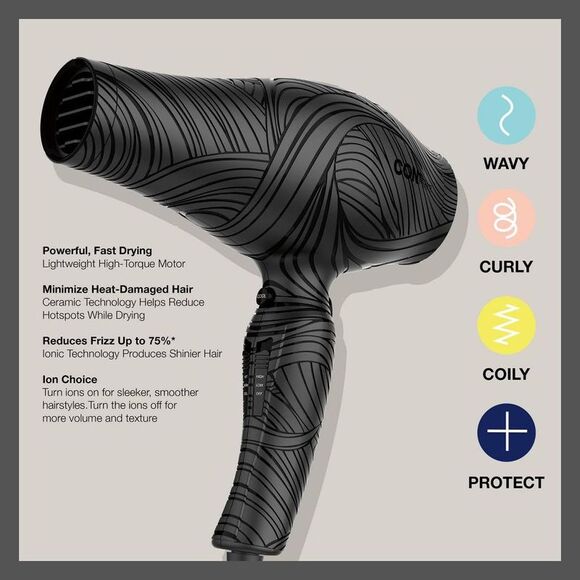 Conair -  The Curl Collective Ceramic Ionic Hair Drye Black - Picture 3 of 11